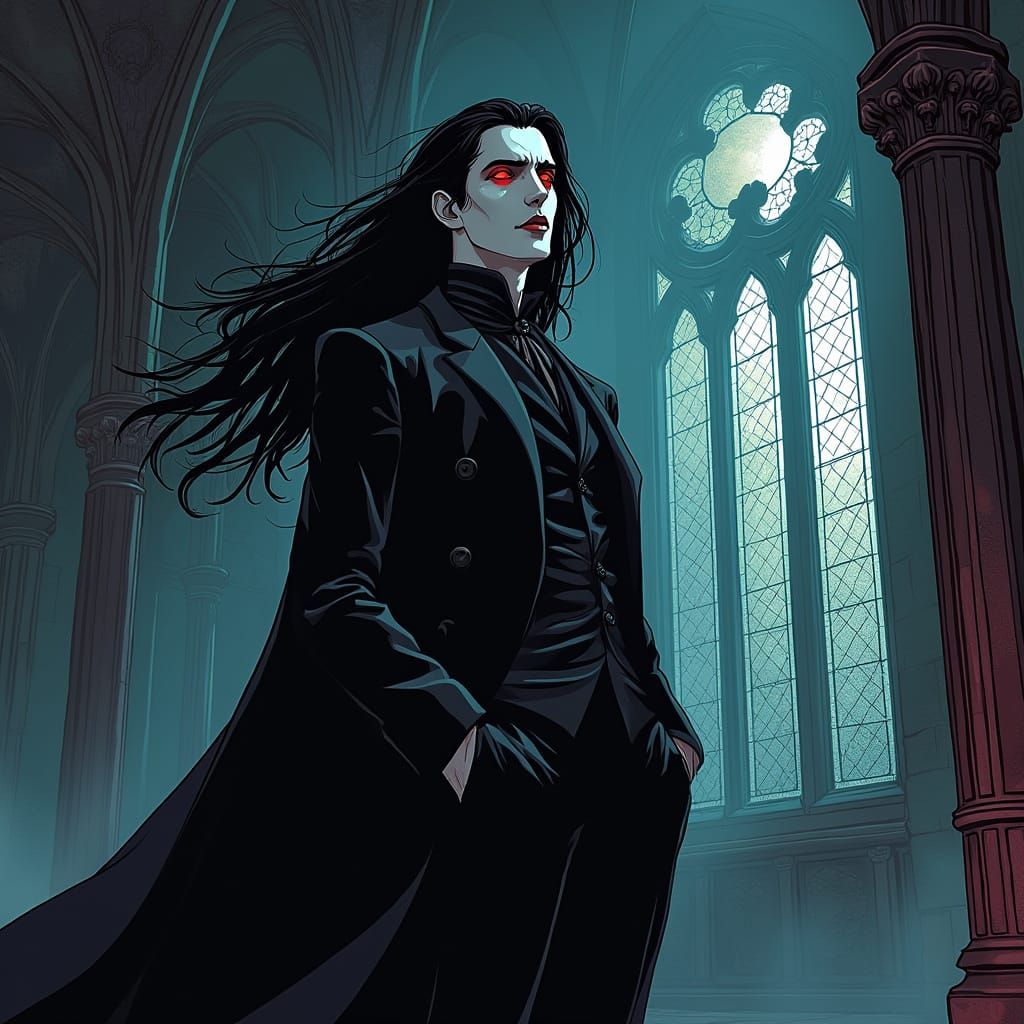 Gothic Vampire in Decaying Cathedral