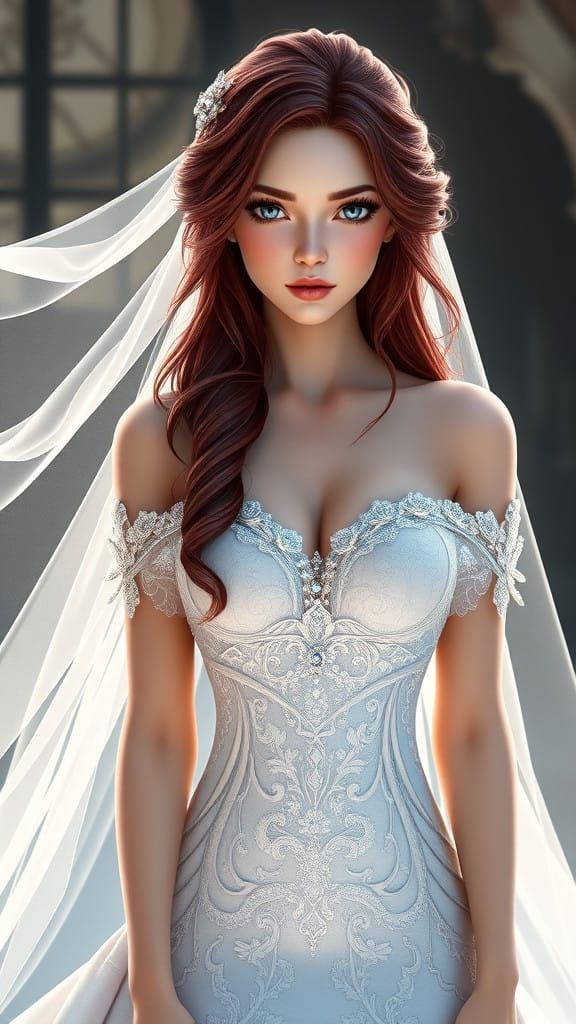 Ethereal Fantasy Bride in Snowy White Mermaid Gown with Bead...