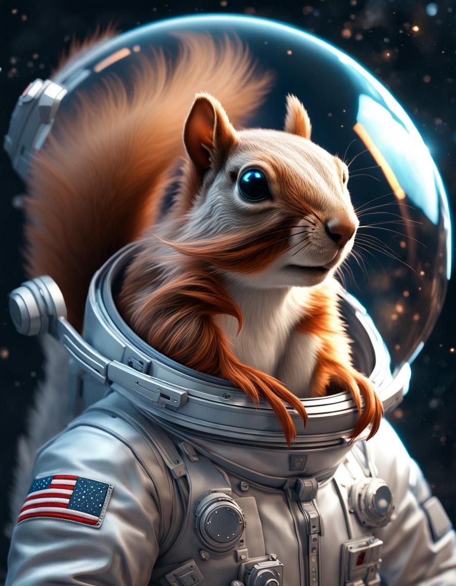 Squirrel Astronaut in Space Cartoon Portrait