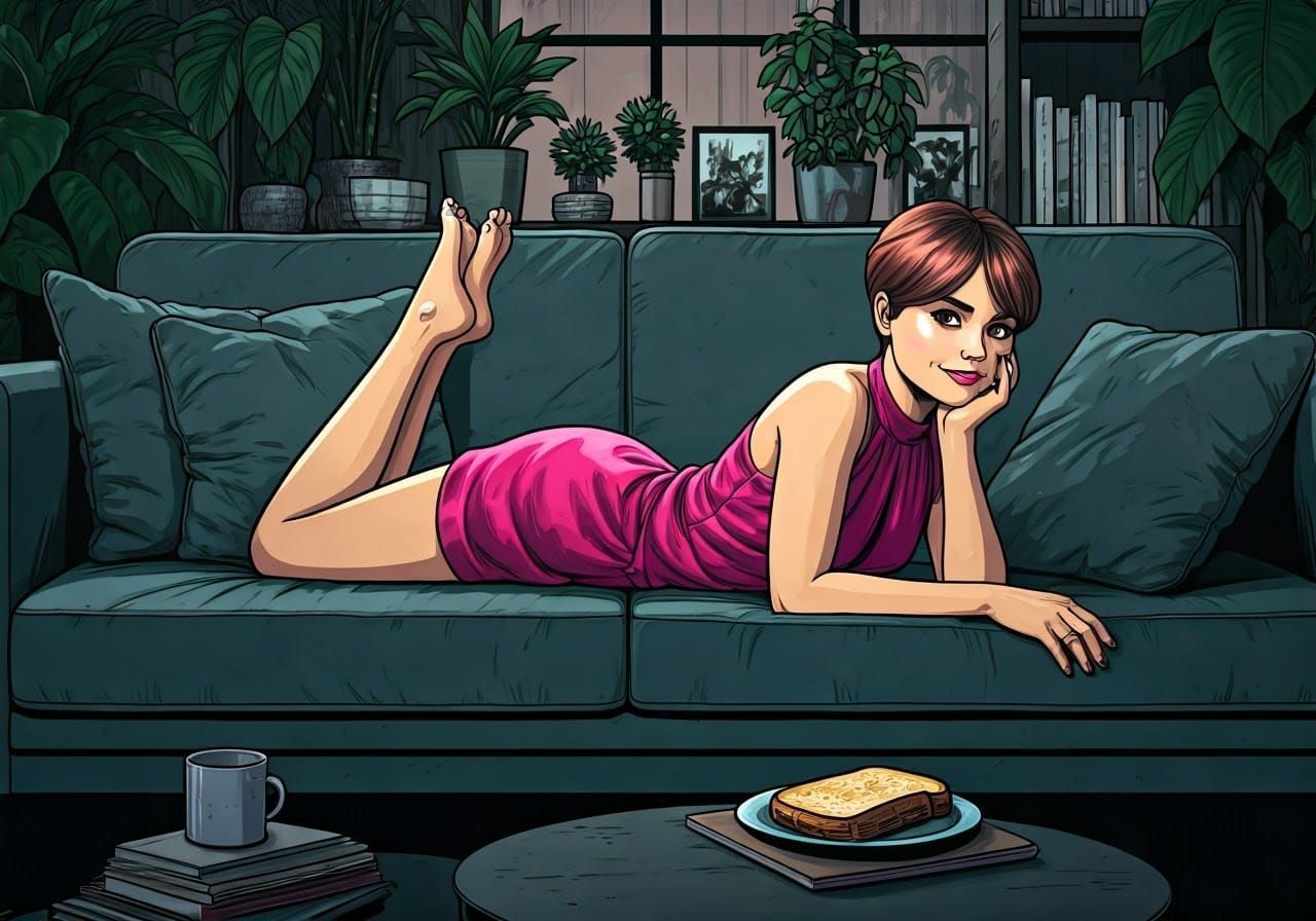 Jenna Coleman Relaxing in Gritty Graphic Novel Illustration