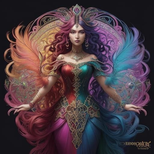 Peacock Woman: Fantasy Art Nouveau Digital Painting