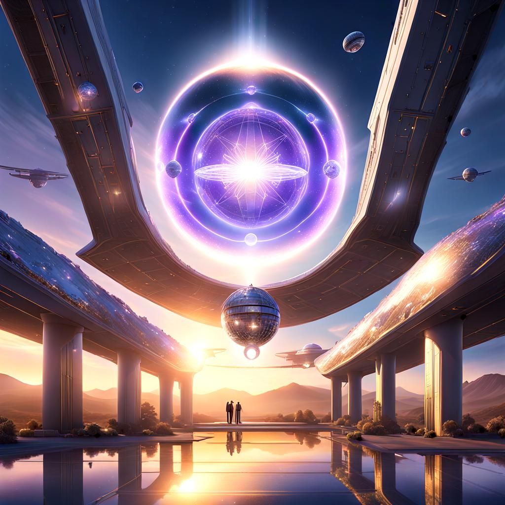 Star Beings Arrival on Optical Platform in Hyperrealism