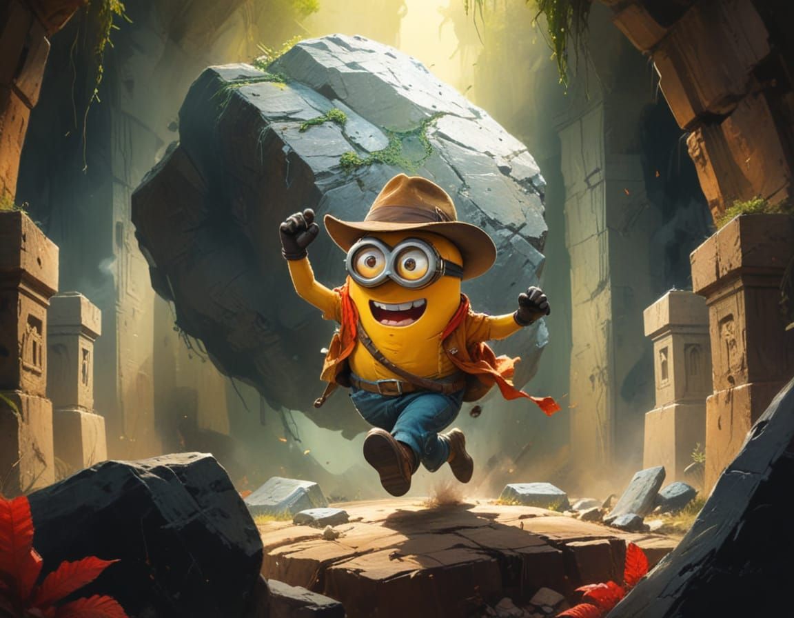 Indiana Jones Minion Pursued by Boulder in Cinematic Waterco...