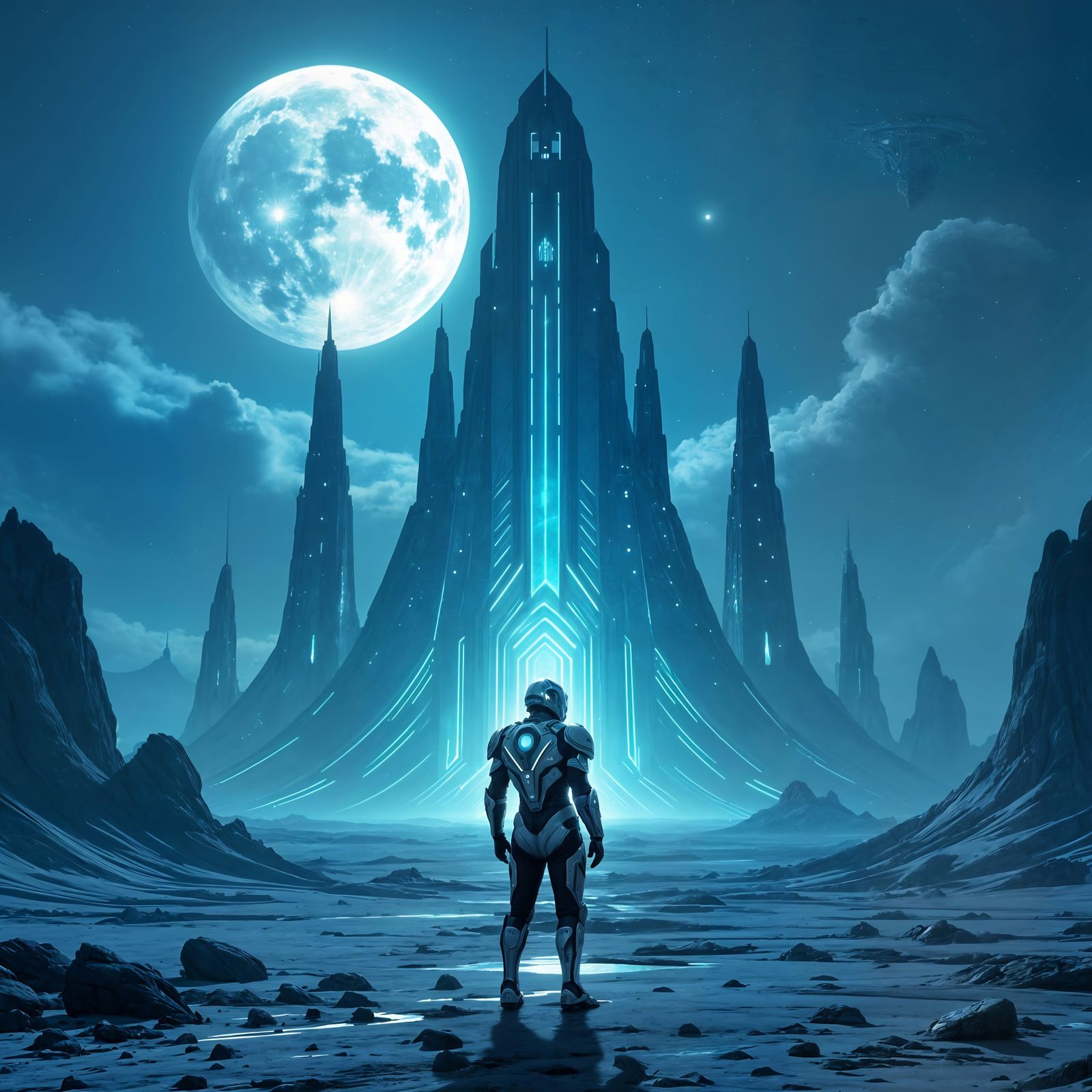 Futuristic Footballer on Alien Planet with Bio-luminescent C...