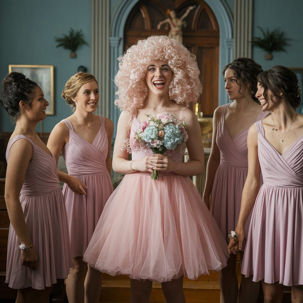 Embarrassed Crossdresser Introduced to Surprised Bridesmaids