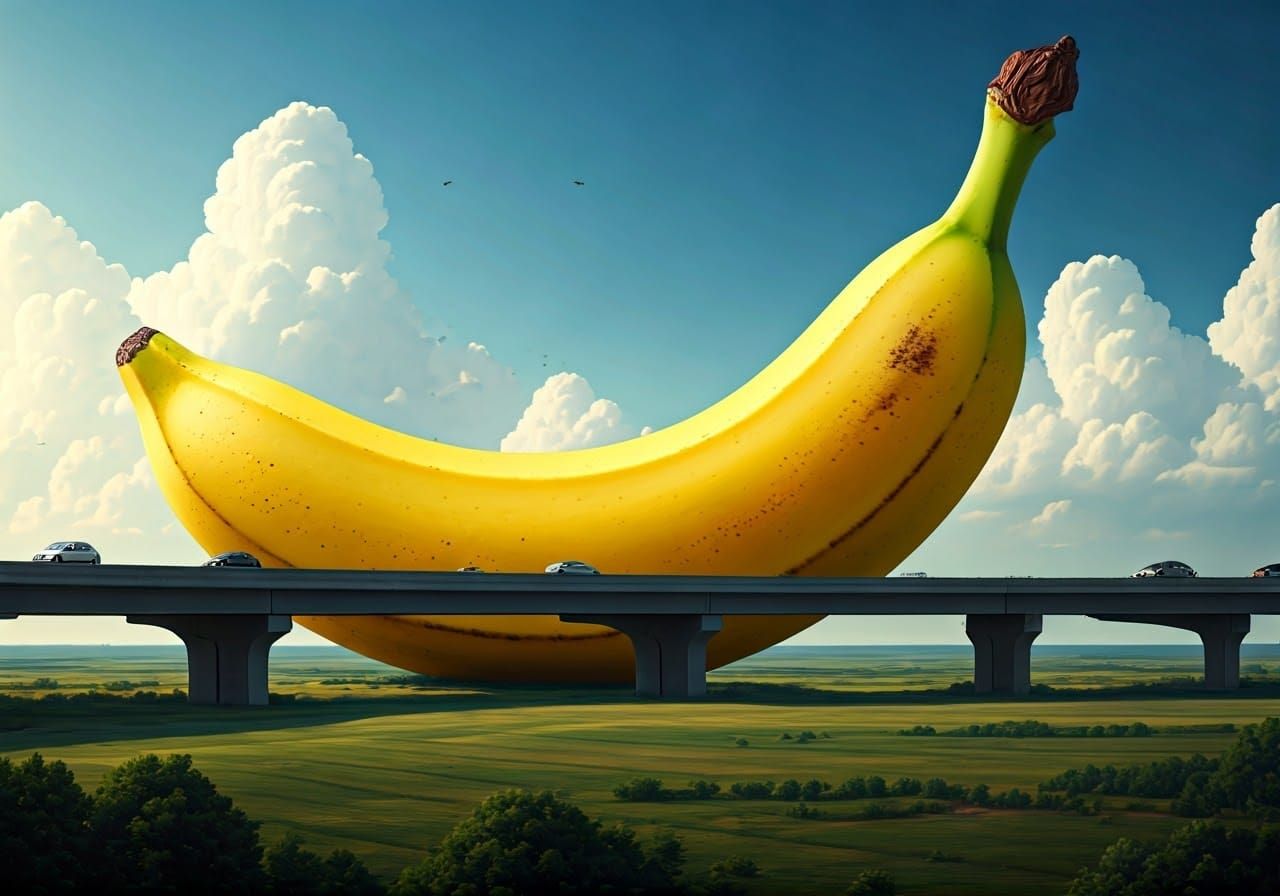 Giant Banana Overpass: Hyperrealistic Landscape