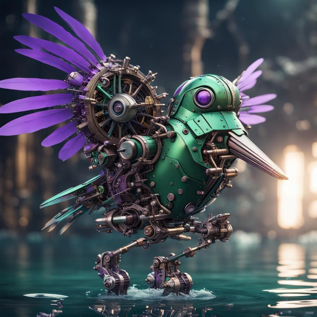 Steampunk Kingfisher Mech: Cogs, Tubes, and Fantasy