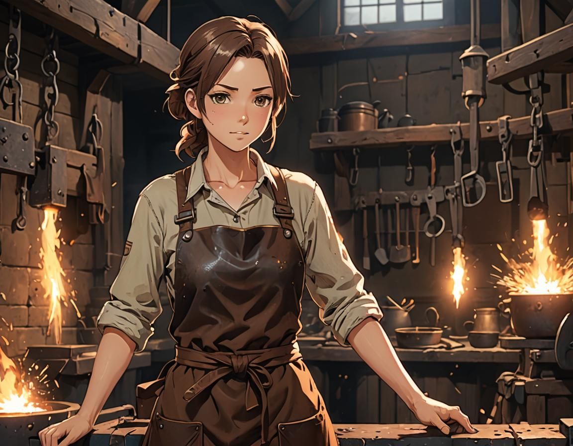 Anime Blacksmith Aglow at the Forge