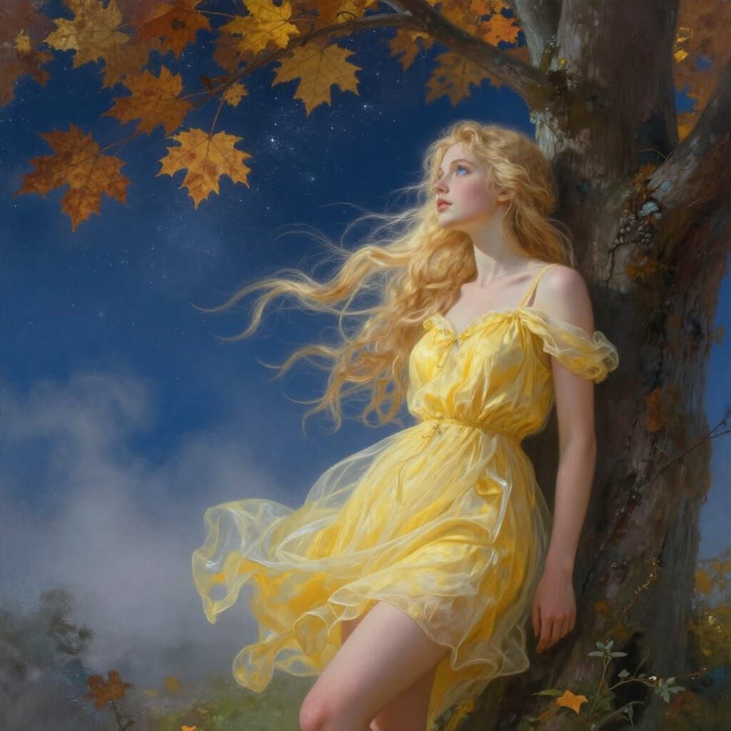 Norse Goddess in Ethereal Autumn Landscape