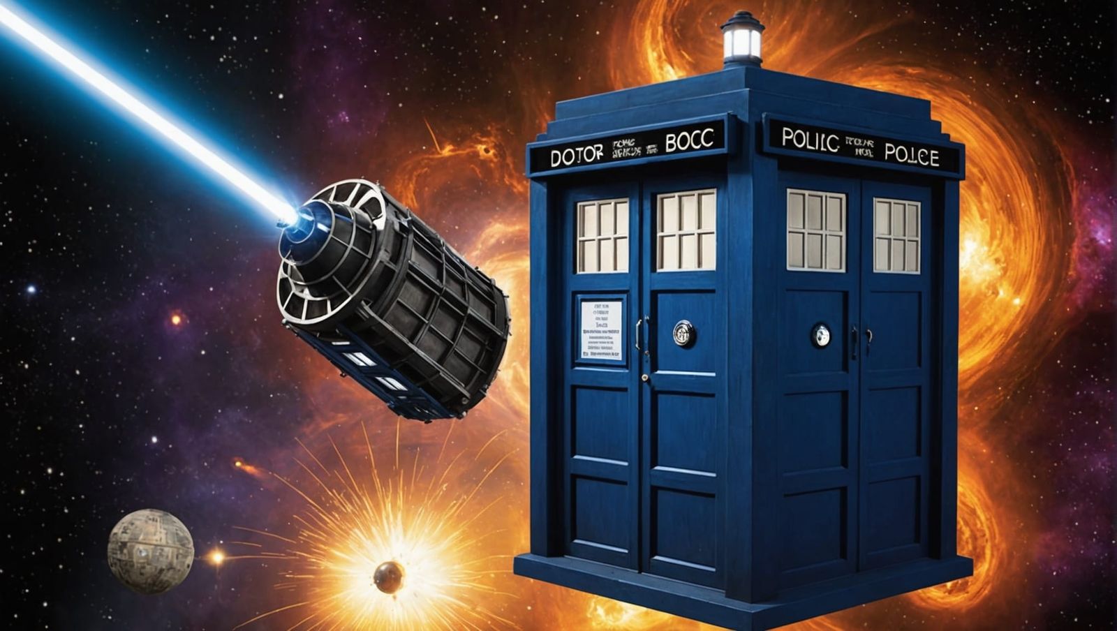 TARDIS Flying Through Time Vortex with Dalek