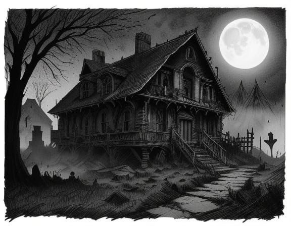 Hungarian Ghost Haunts Desolate Village in Comic Art Style
