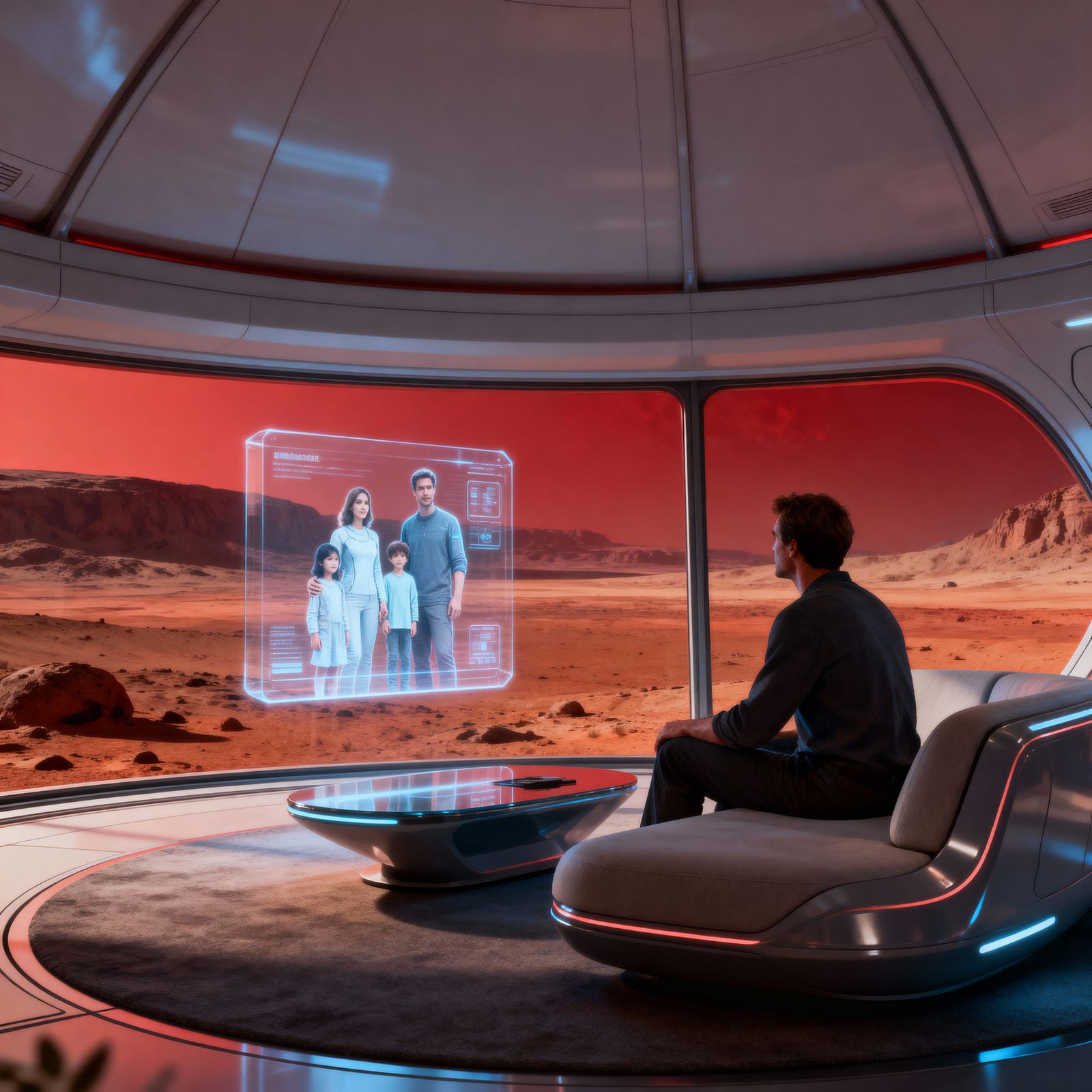 Martian Family Hologram in Futuristic Dwelling