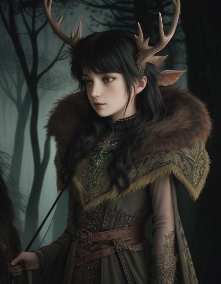 Detailed Sprite with Stag Antlers in Woods