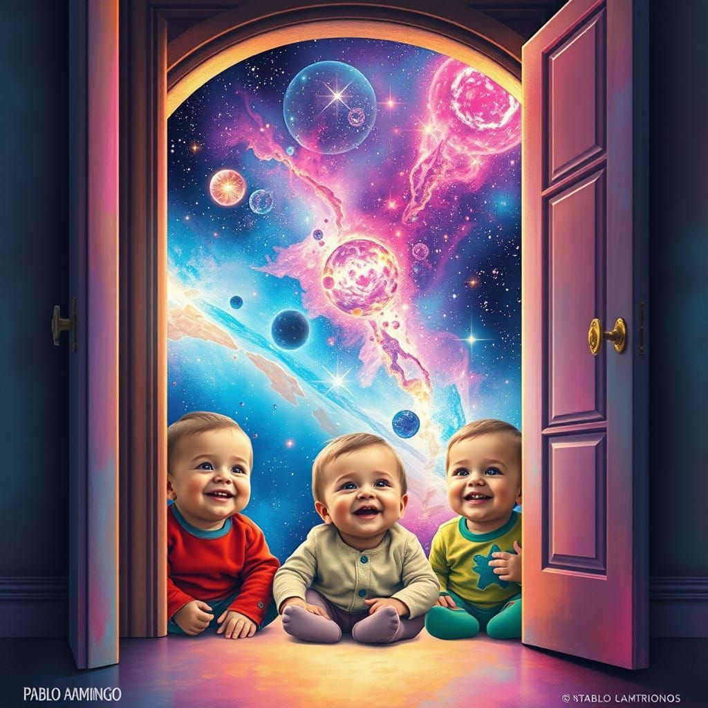Babies Discover a Galaxy Portal in Surreal Art