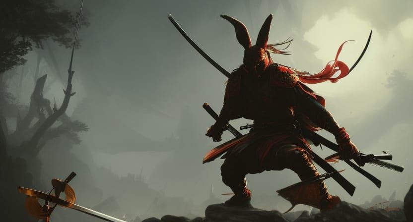 Samurai Rabbit Masterpiece in Dark Fantasy Style