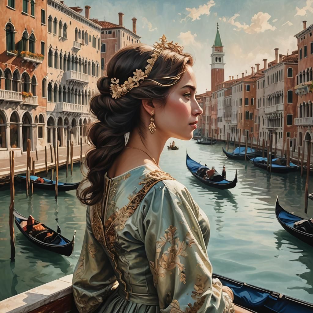 Venetian Dream: Woman's Portrait in Dreamy Venice Scene