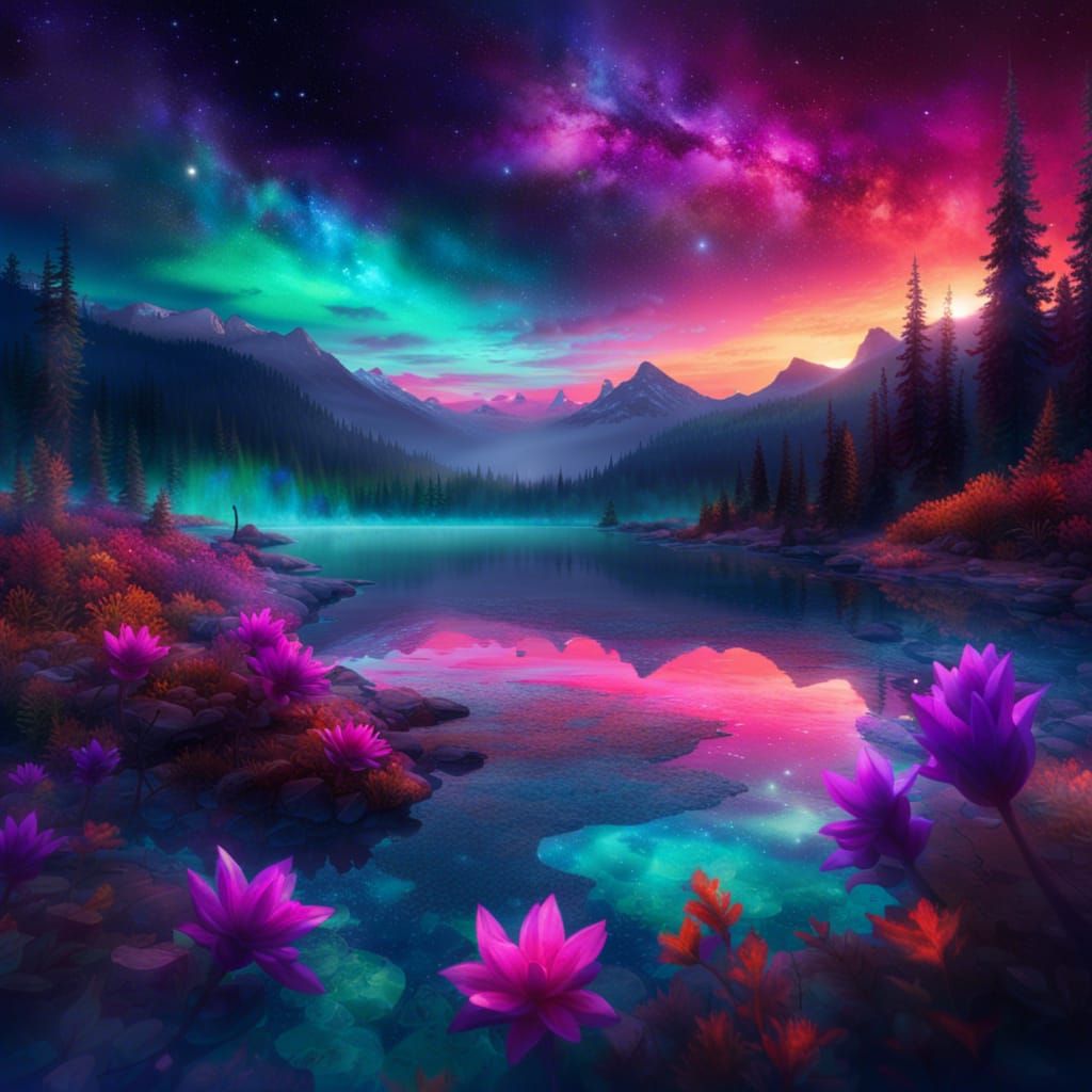 Glowing Nebula Flower Cove in a Fiery World