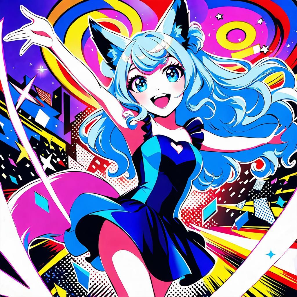 Fox-Girl Rave in Comic Book Pop Art Style