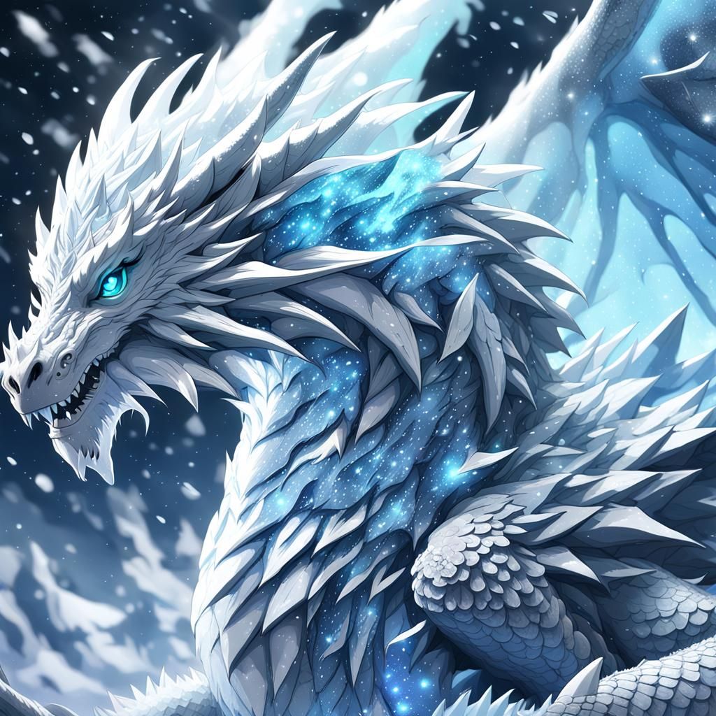 Icy Dragon in Snowy Mountains: 3D Anime Art