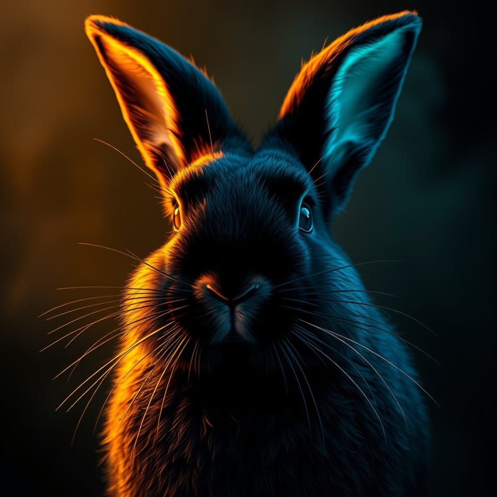 Mysterious New Zealand Black Rabbit Portrait in Art Nouveau...