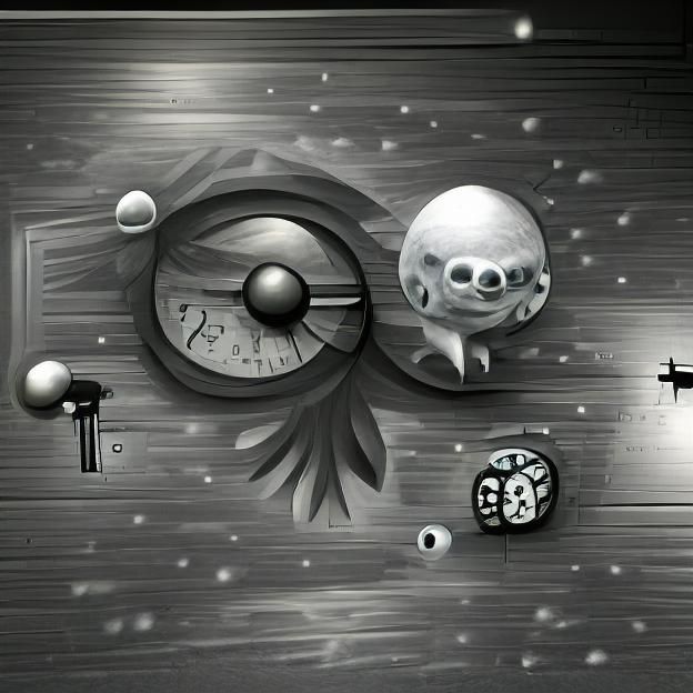 Surreal Starfield Composition with Skull and Clocks