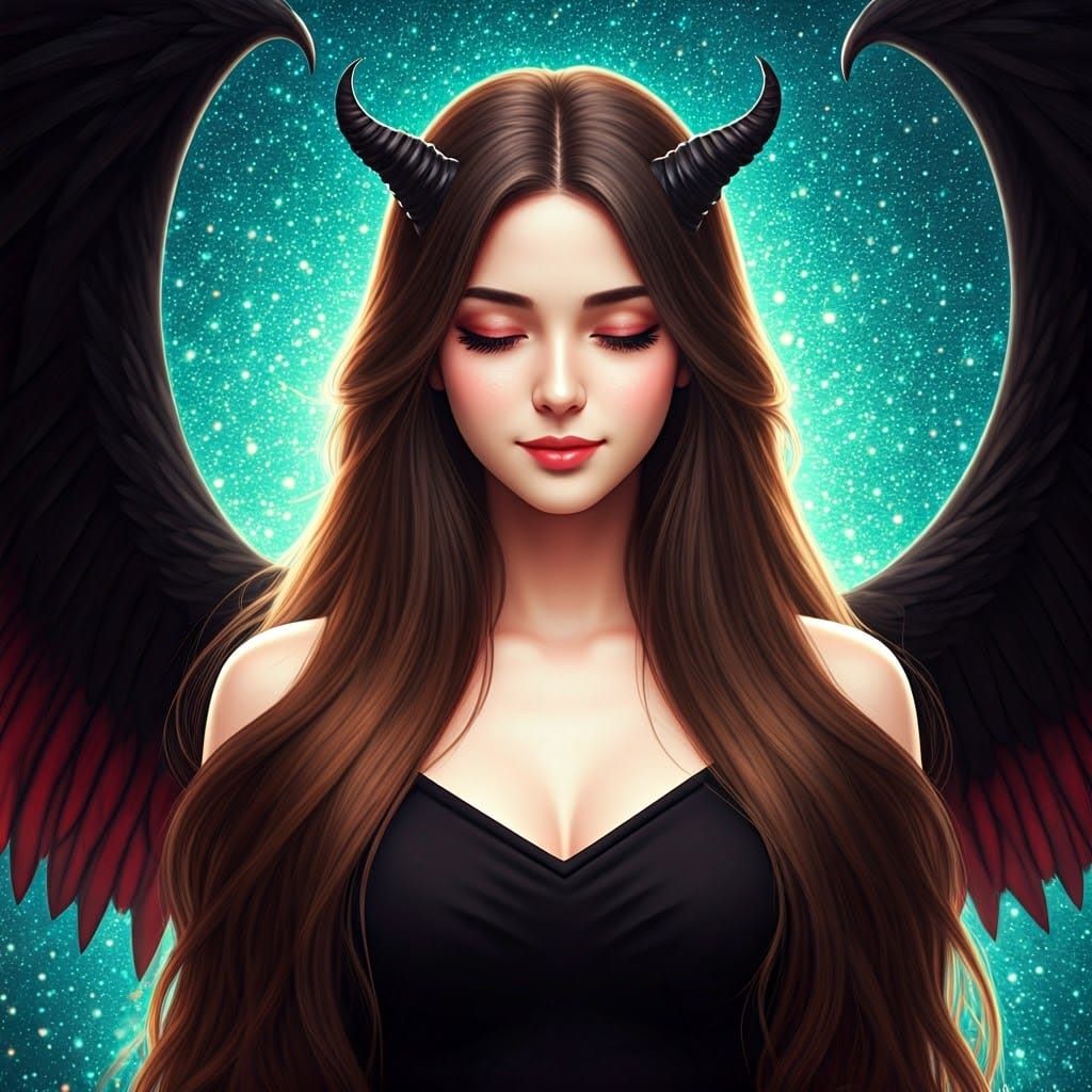 Gentle Demon Goddess in Teal Paradise