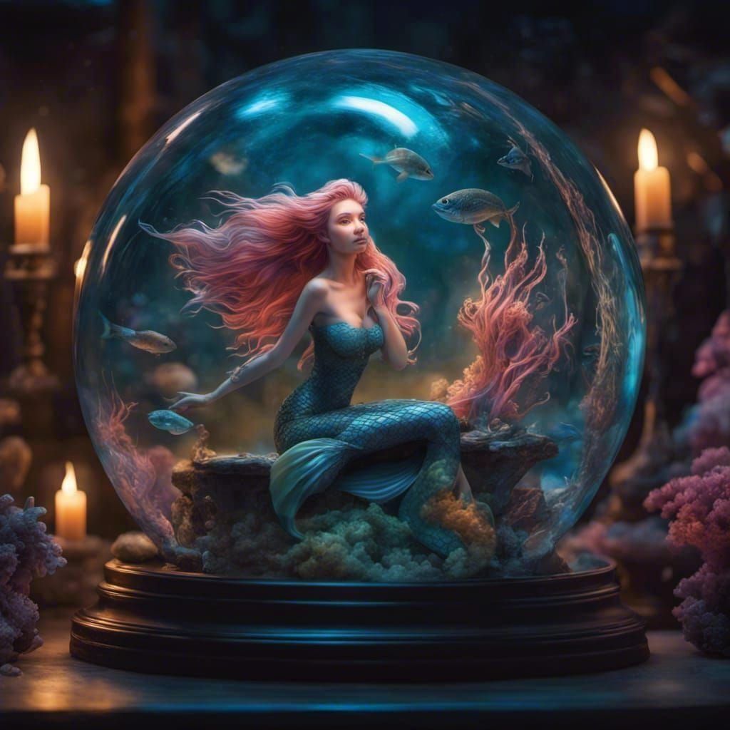 Bioluminescent Mermaid in Sphere, 3D Render