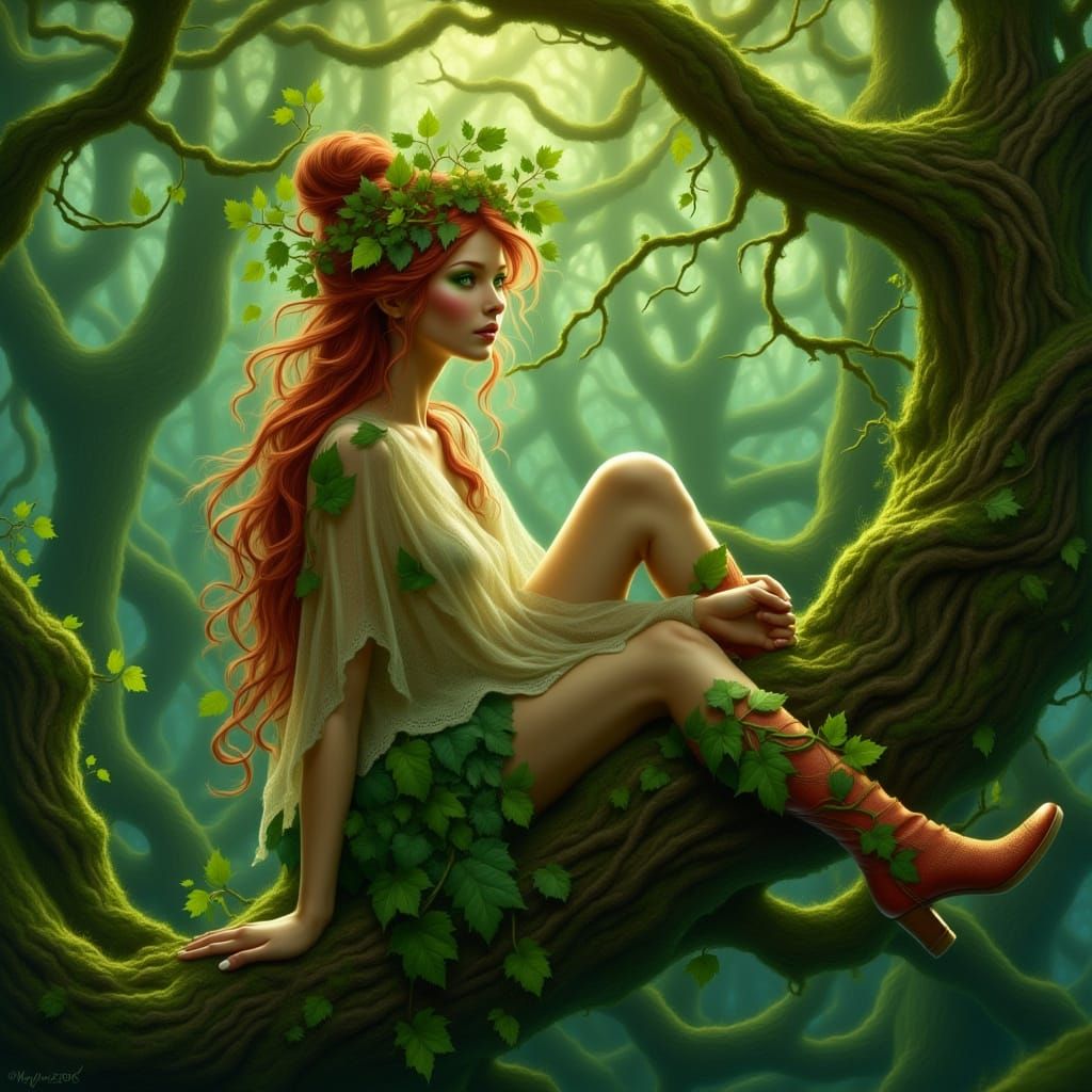 Ethereal Dryad Portrait in Enchanted Forest Style