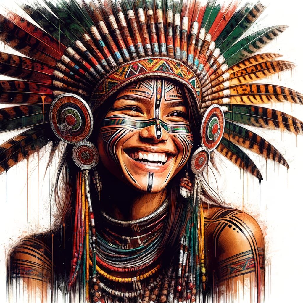 Amazonian Tribal Goddess with Vibrant Headdress