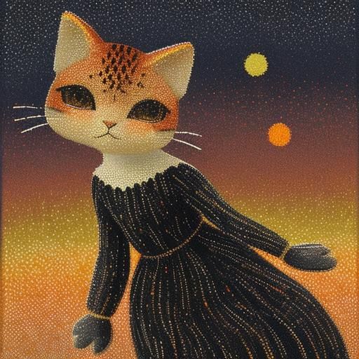 Pointillist Women Dancing at Sunset