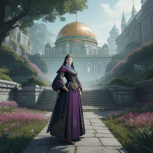 Majestic Russian Empress in Vibrant Fantasy Palace