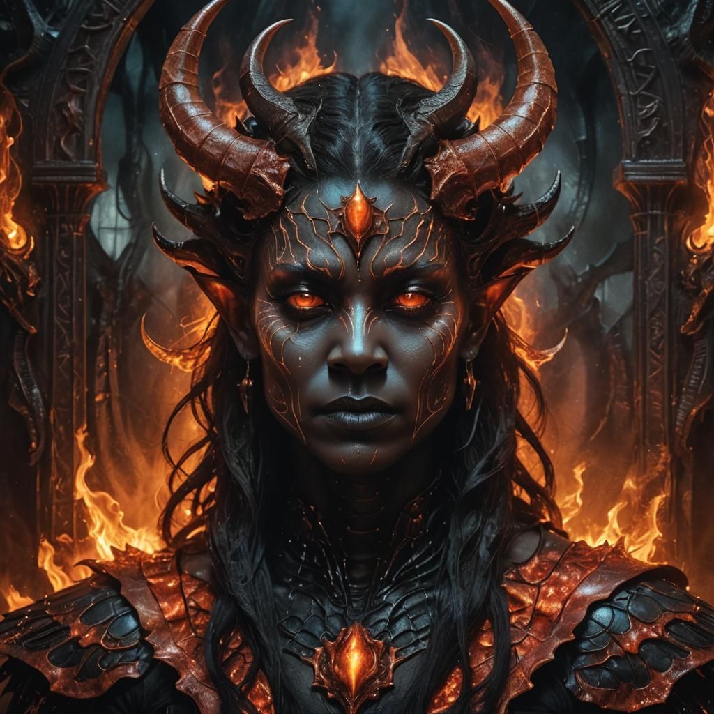 Demon and Woman Portrait in Dark Fantasy Art Style