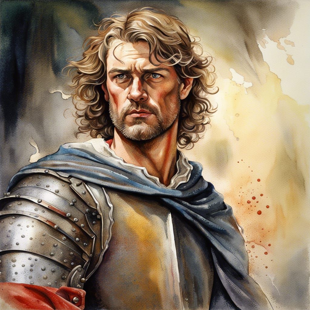 Handsome Knight Portrait in Watercolor Style