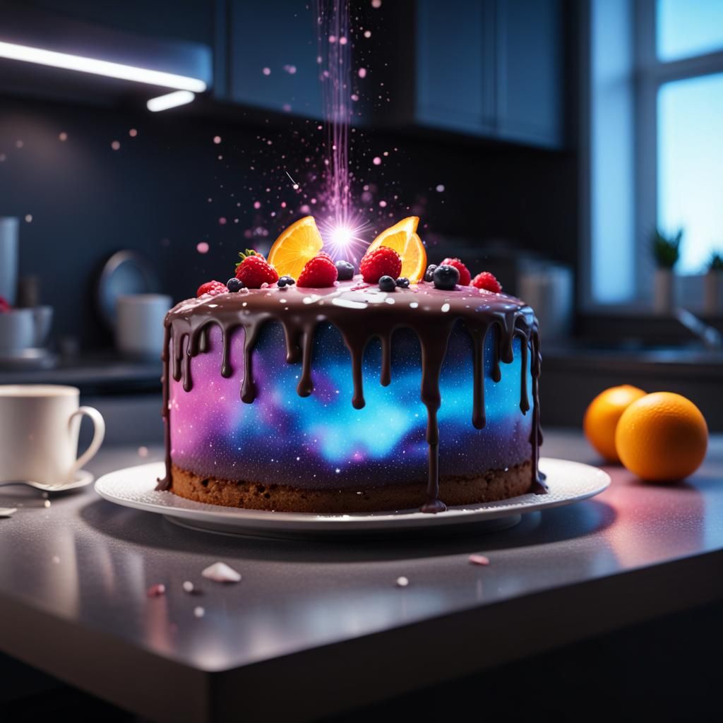 Delicious Galaxy Cake with Romantic Lighting