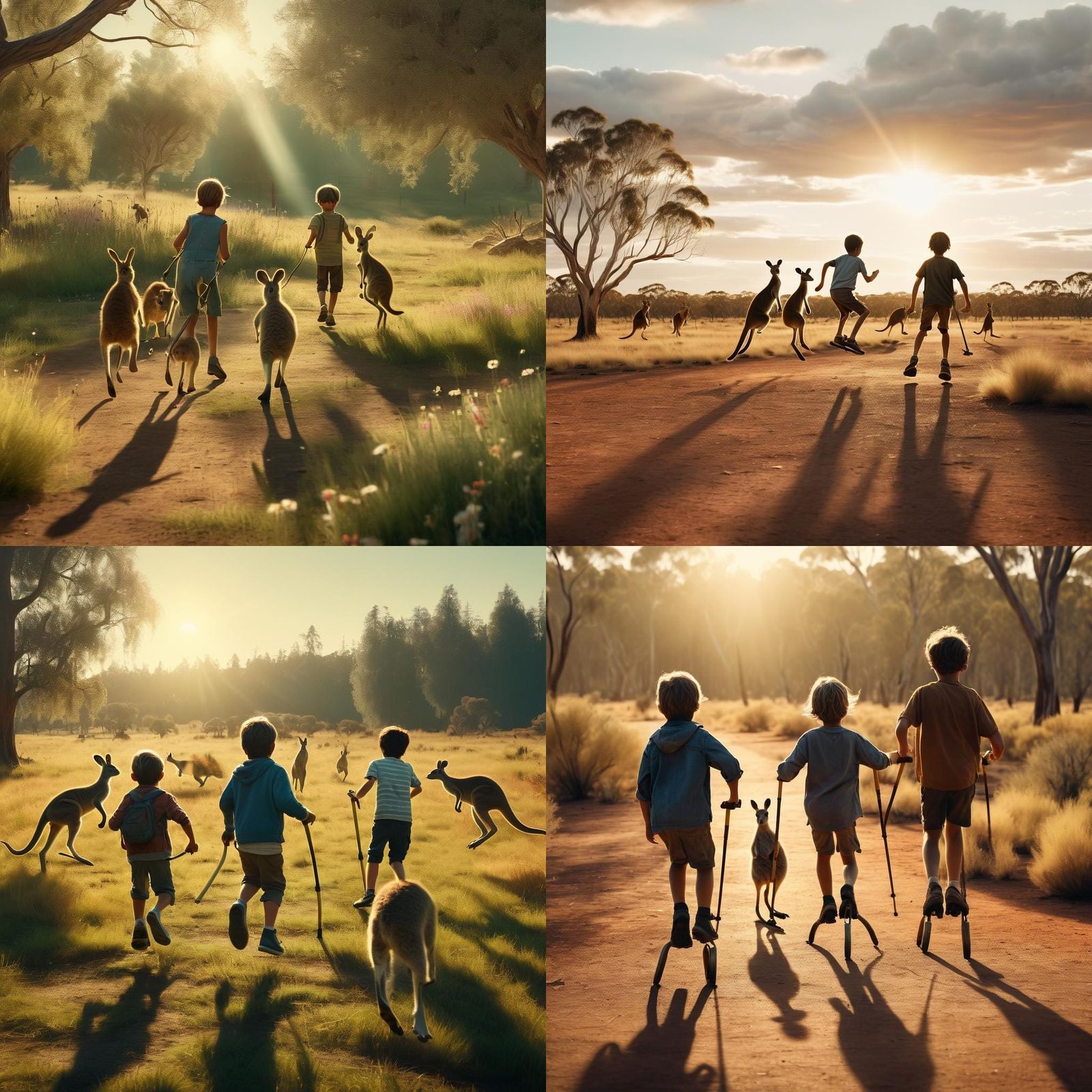 Children and Kangaroos on Pogo Sticks