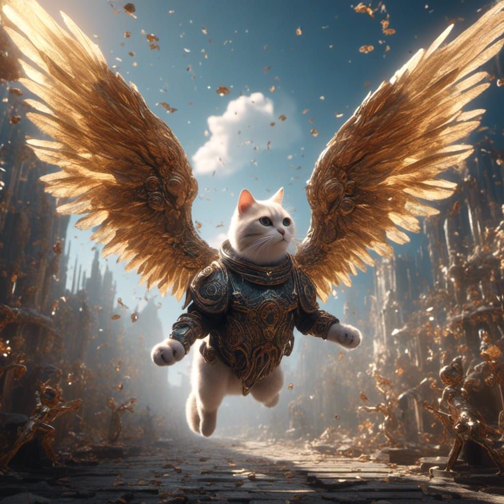 Angelic Cat: Detailed Fantasy Art in Deep Color