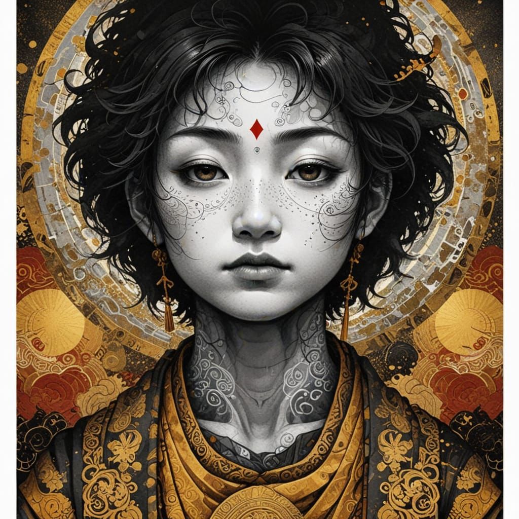 Detailed Emotional Character Portrait in Zen Style
