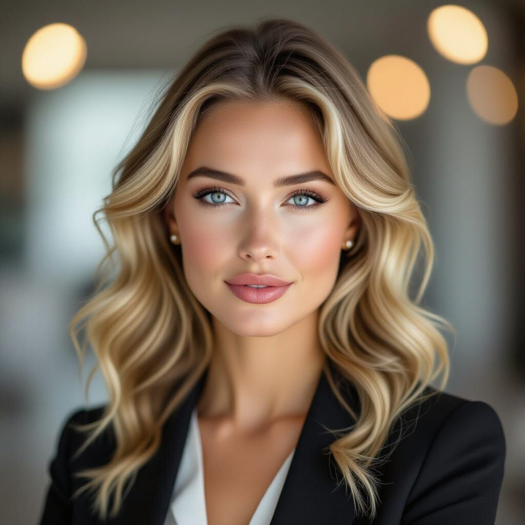 Blonde Woman Portrait with Intense Blue Eyes