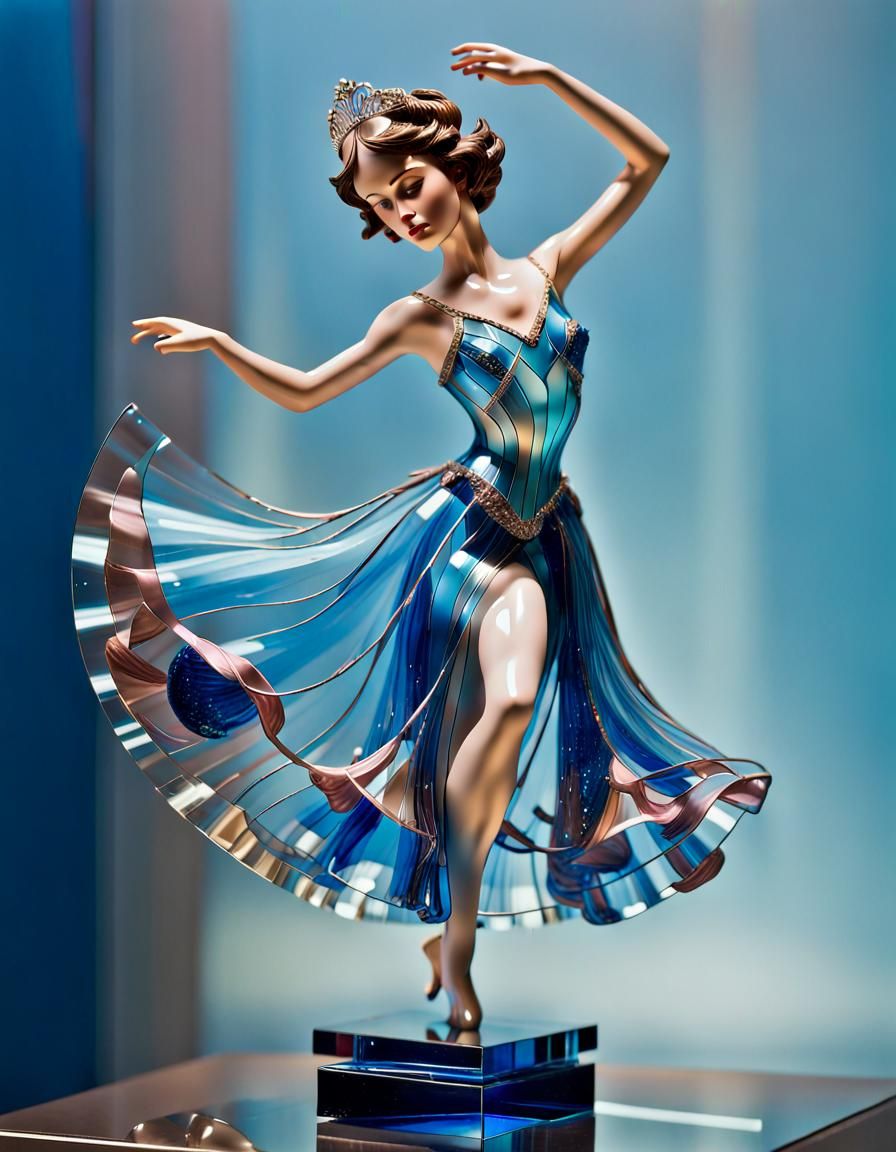 Enamelled Glass Sculpture of Dancing Woman