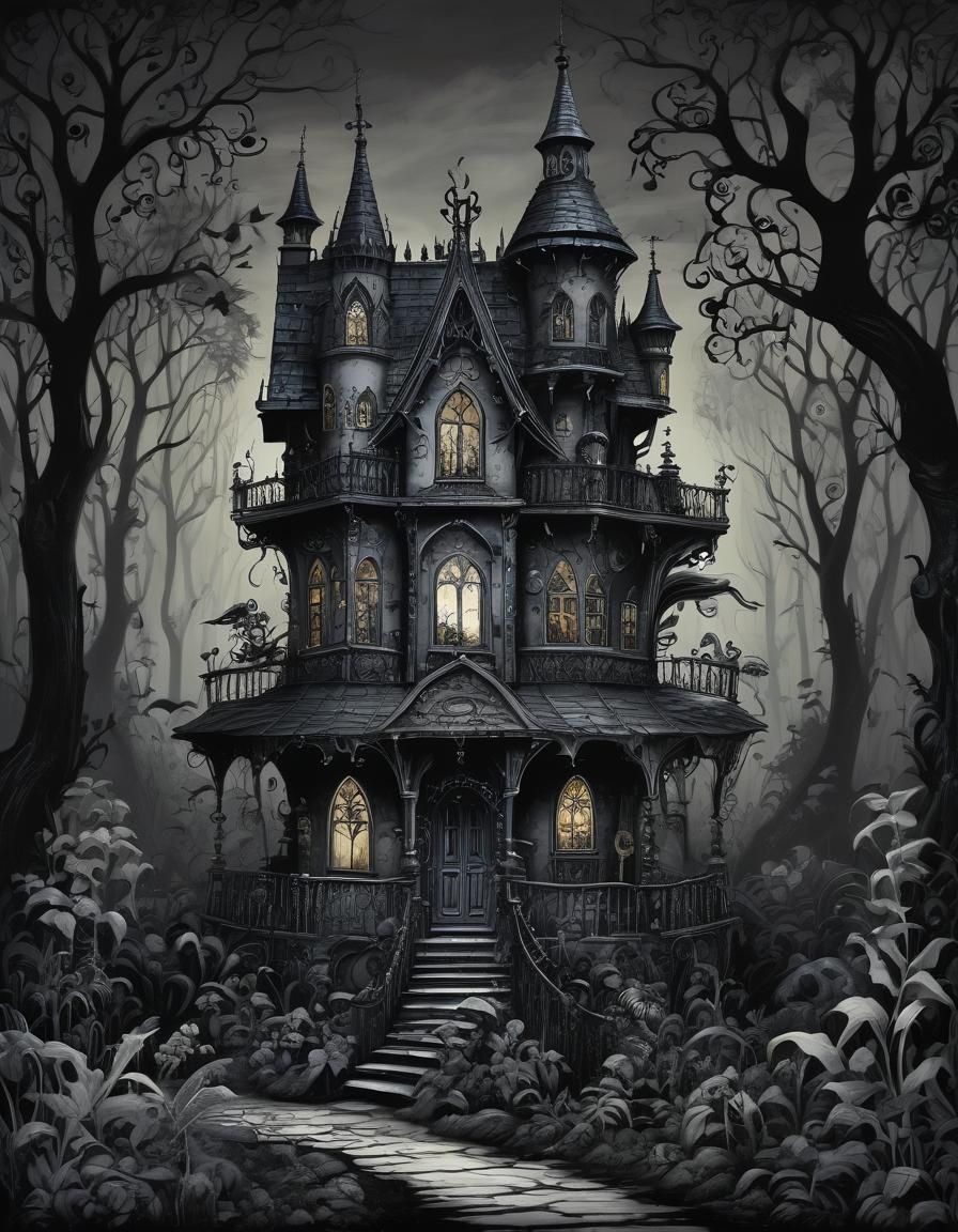 Gothic House in Darkest Jungle Illustration