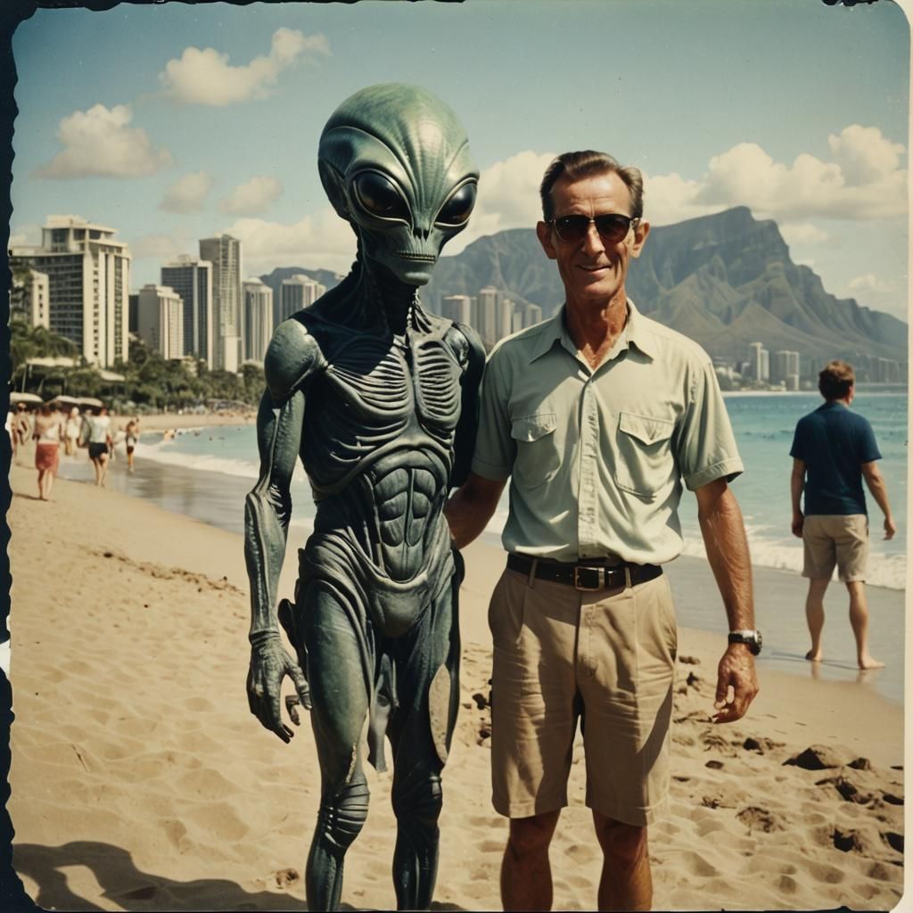 Vintage Polaroid: Alien on Waikiki Beach