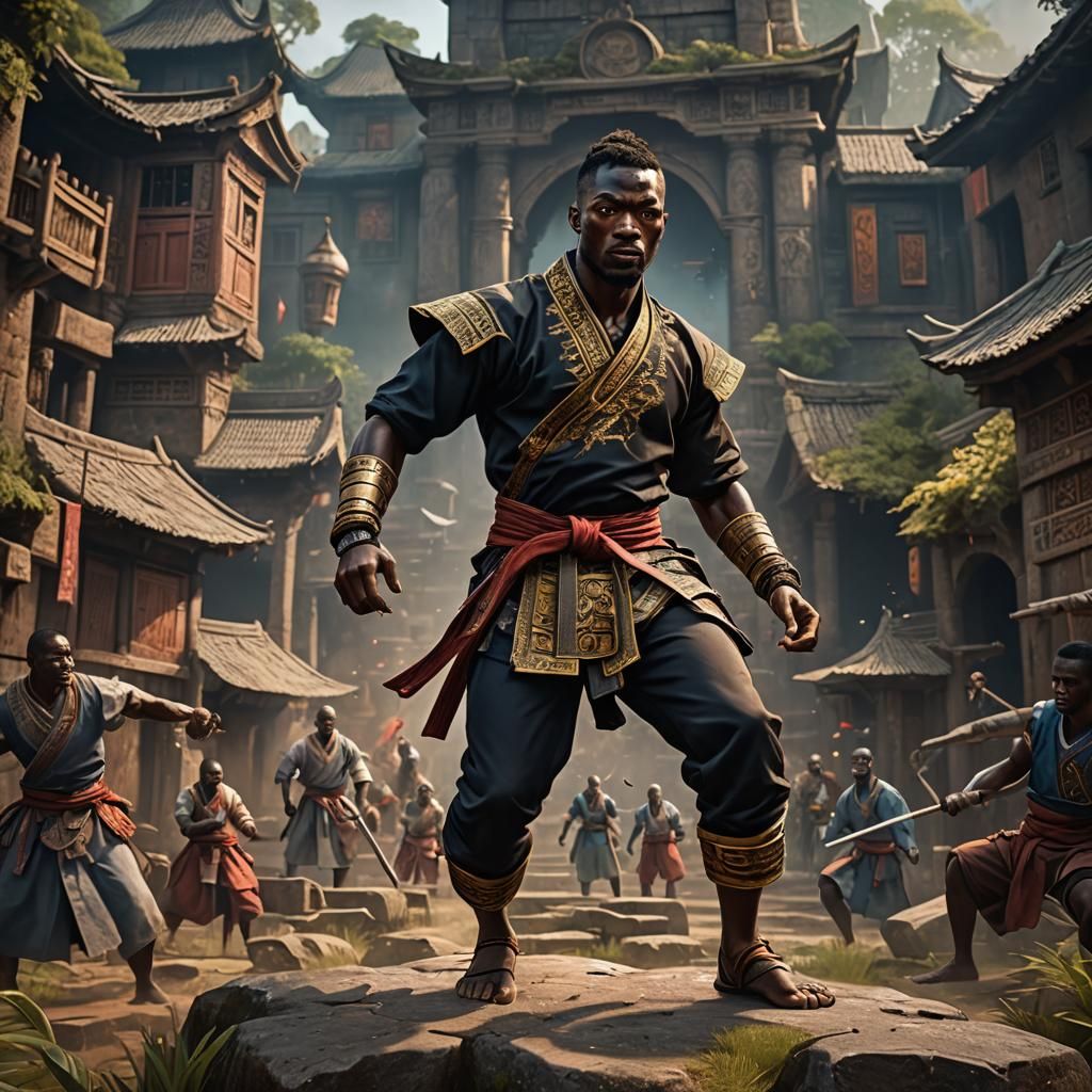 Ghanaian Martial Artist in Britain: Detailed Matte Painting