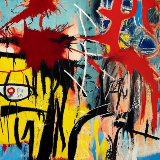 Neo-Expressionist Art of Broken Gun in Basquiat Style