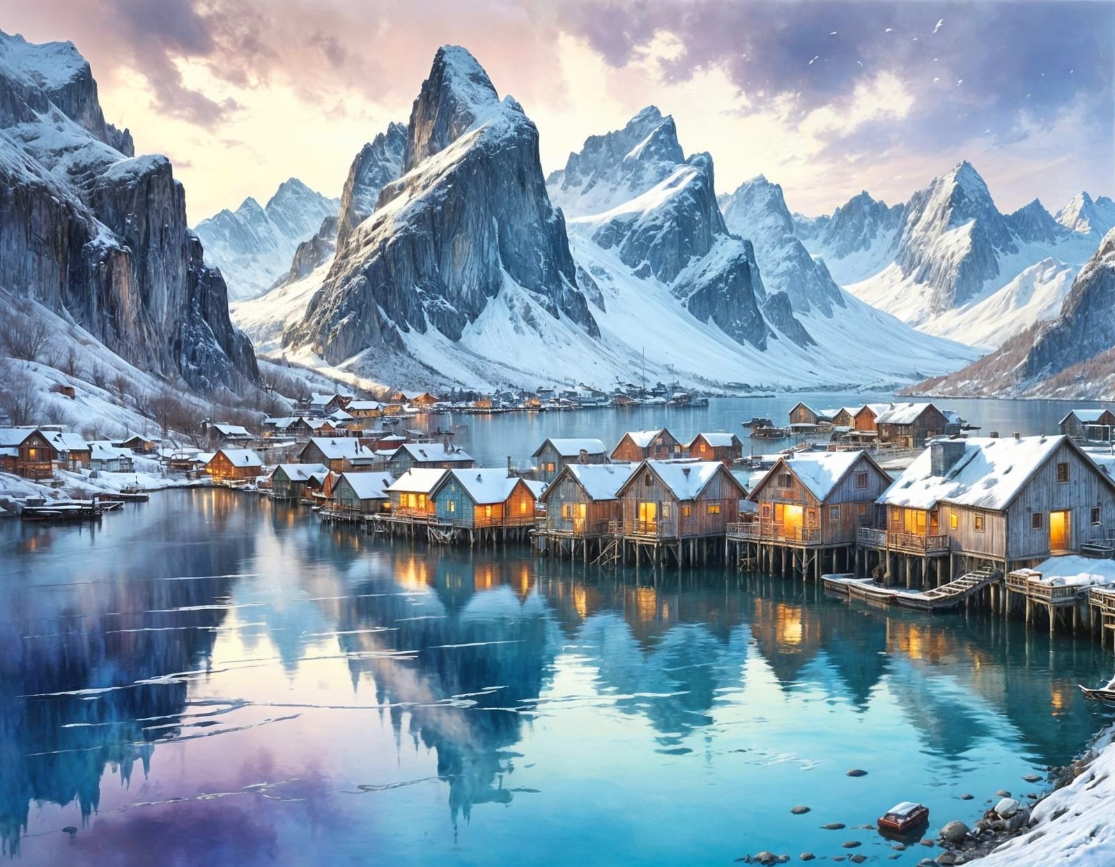 Picturesque Fishing Village on Stilts at Dusk