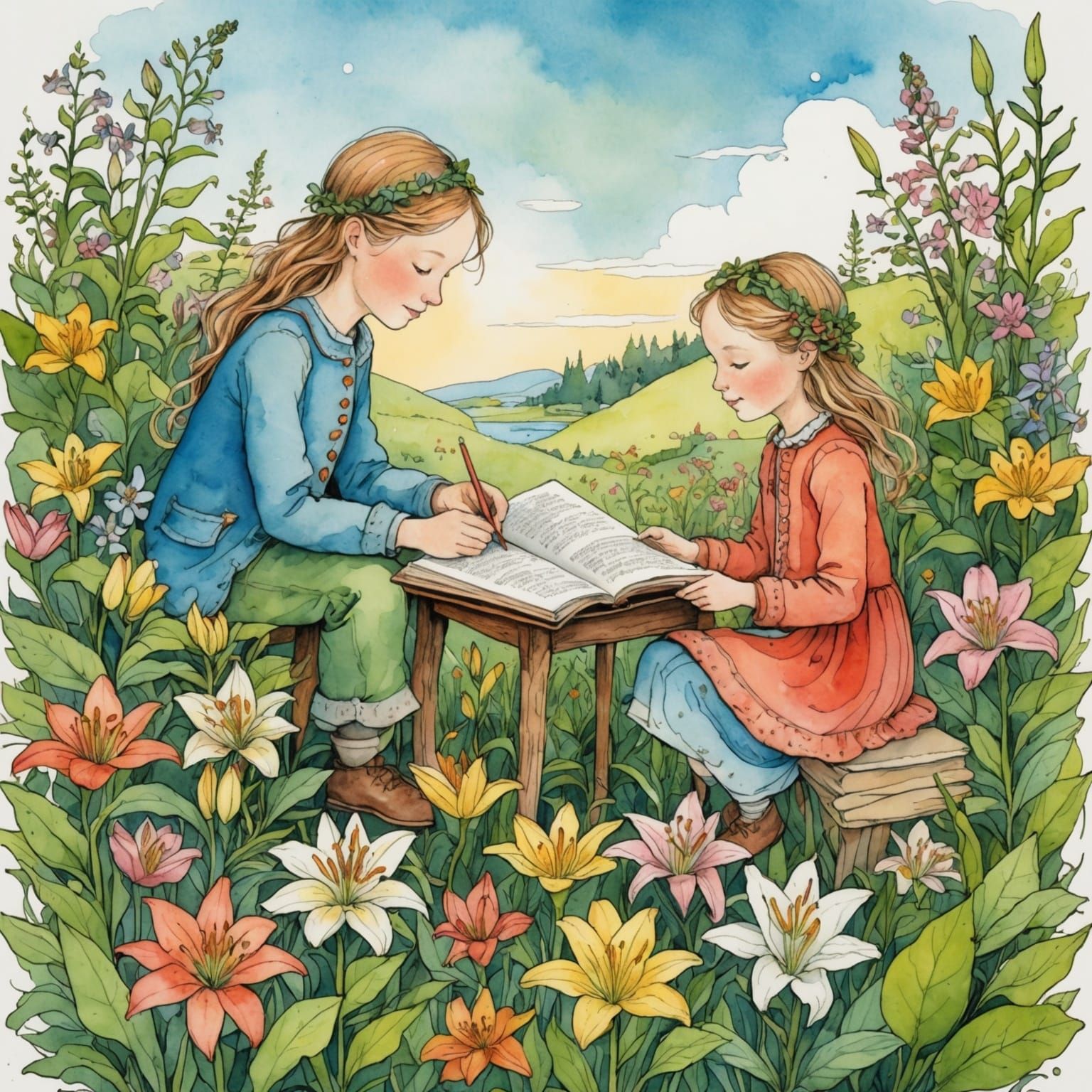 Whimsical Storybook Garden Illustration in Watercolor