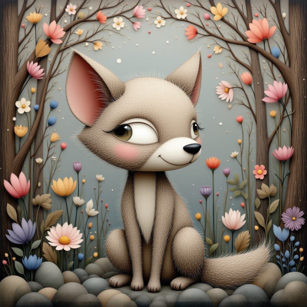 Magical Oil Painting of a Cute Baby Aardwolf