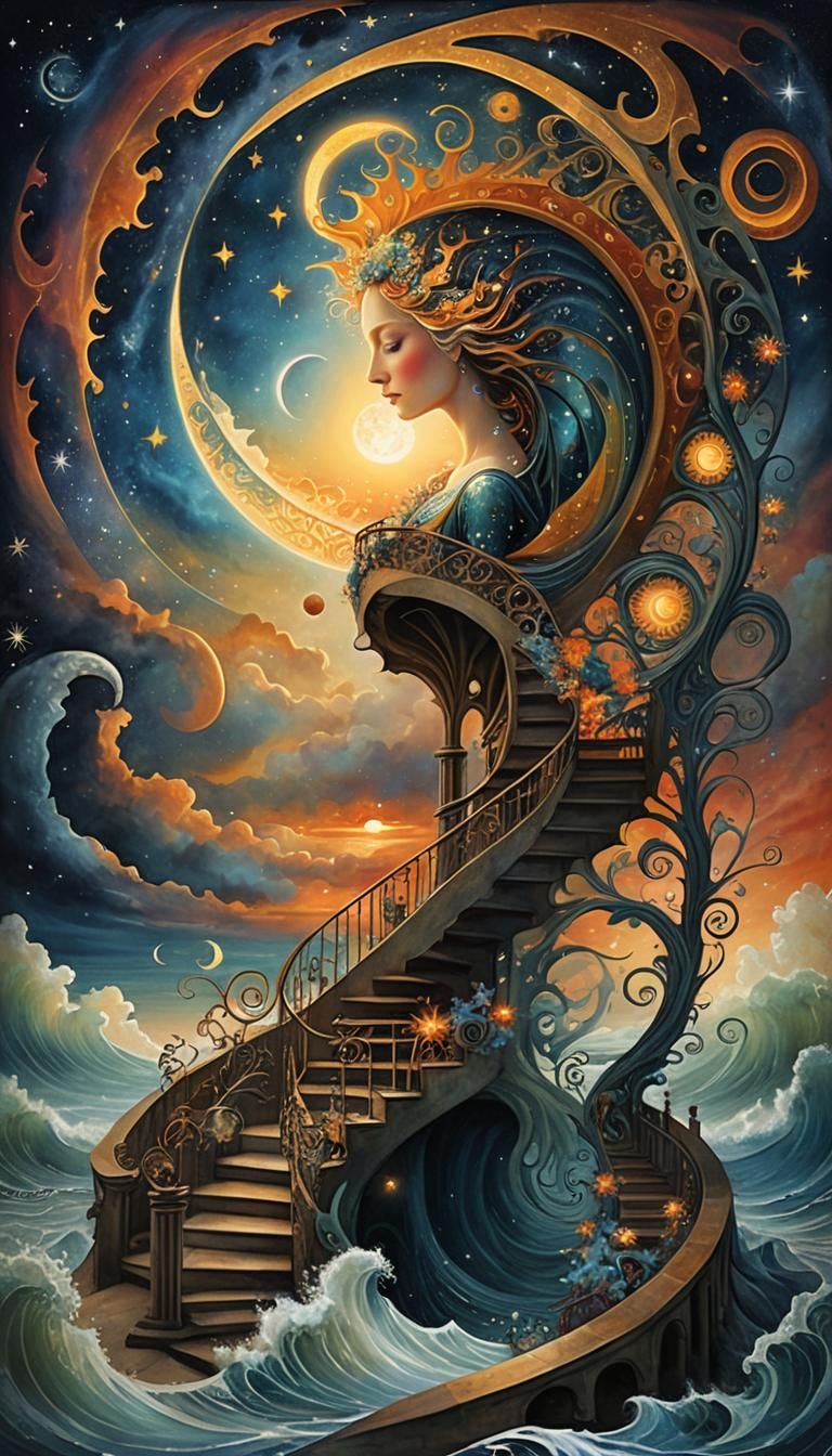 Surreal Sun Moon Spiral Fractal Staircase
