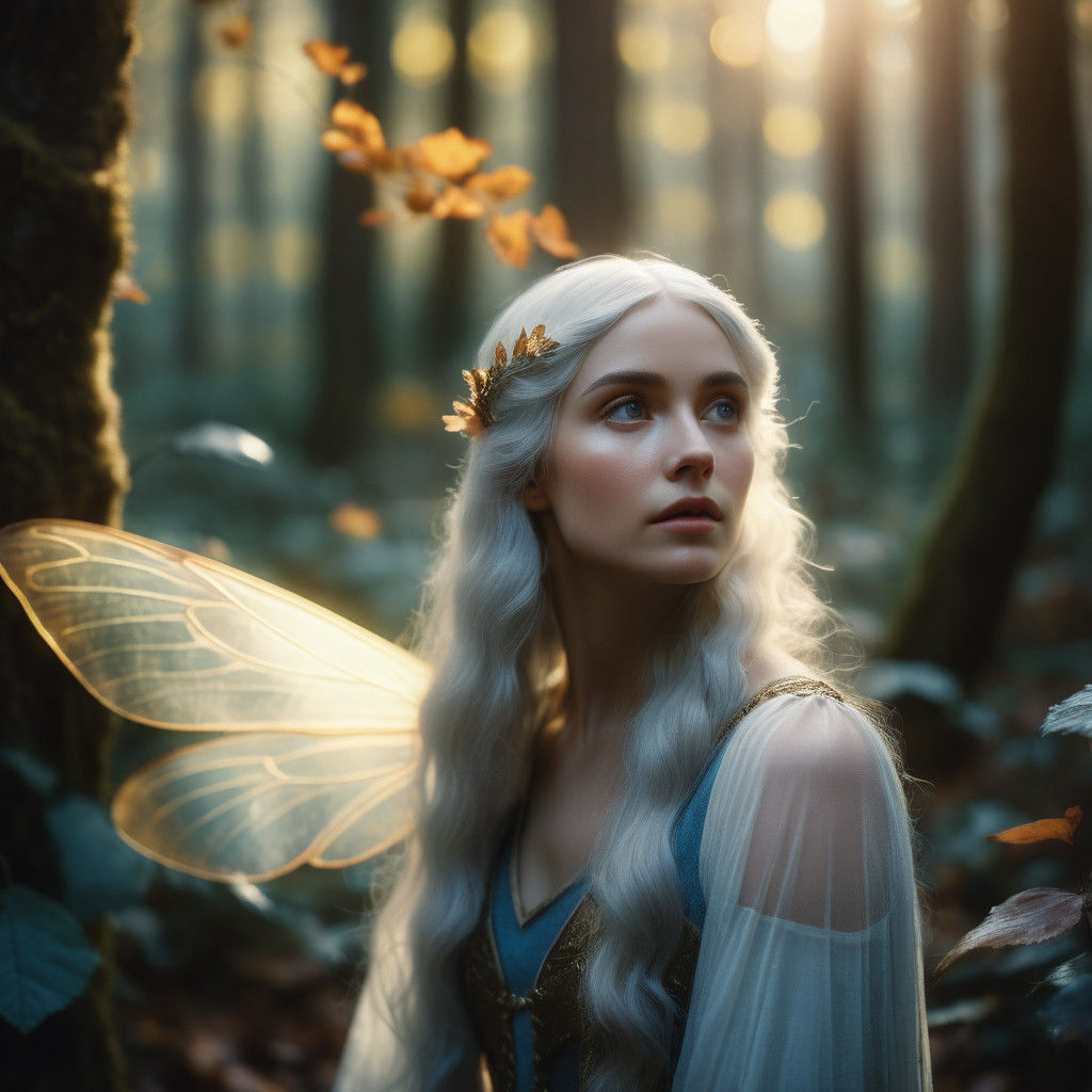 Ethereal Autumn Goddess in Enchanted Forest, Inspired by Pre...