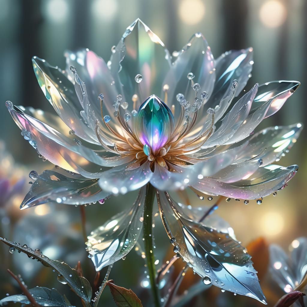 Ethereal Crystal Bloom in Misty Forest