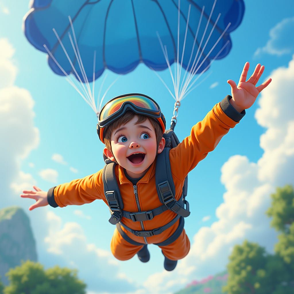 Thrilling Parachute Jump in Vibrant Splash Art Style
